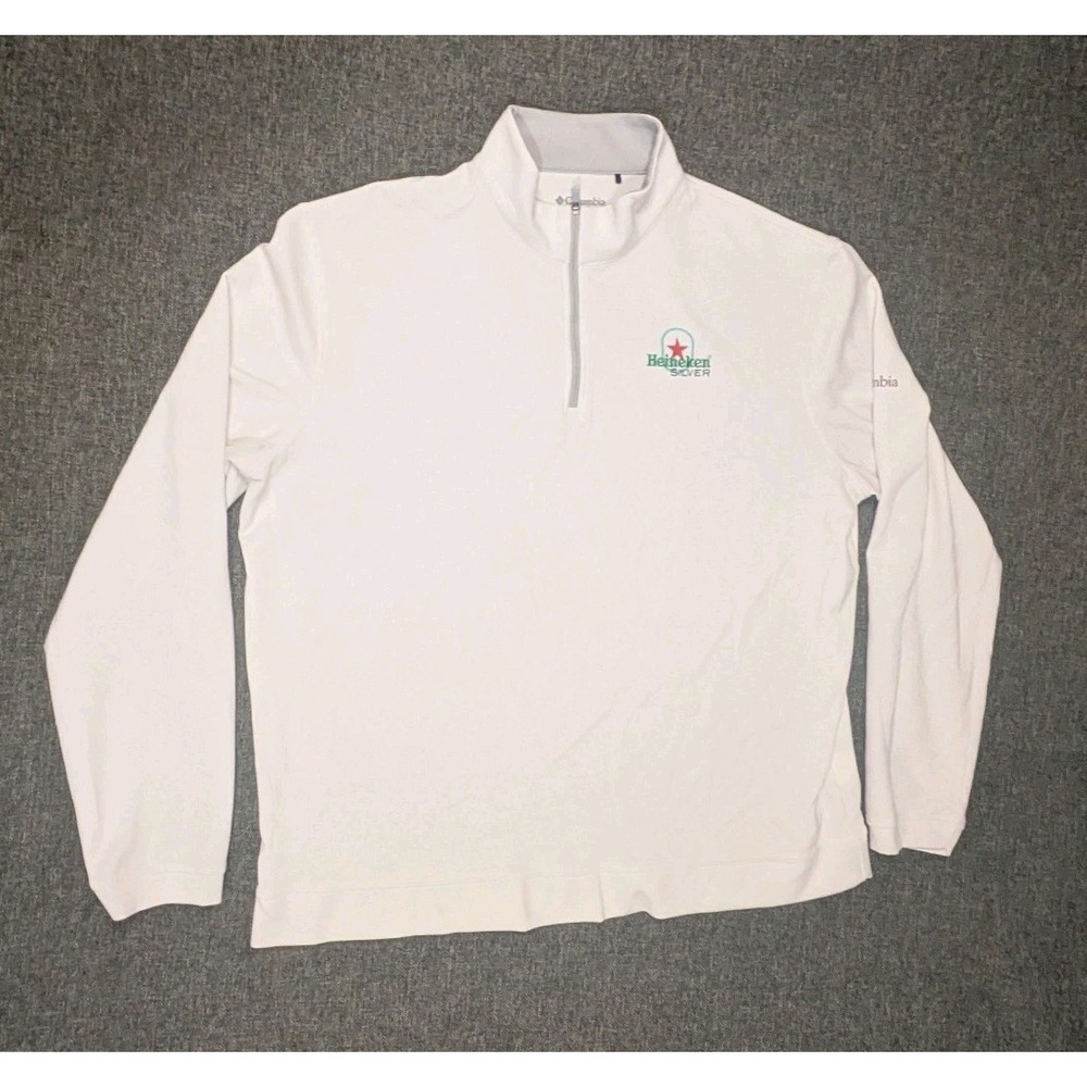 Columbia Golf Heineken Silver Shirt Embroidered Logo Mens White 1/4 Zip XL